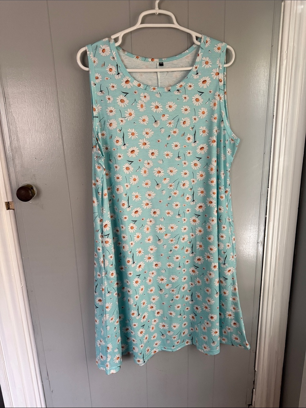 Aqua Daisy Print Sleeveless Swing Dress